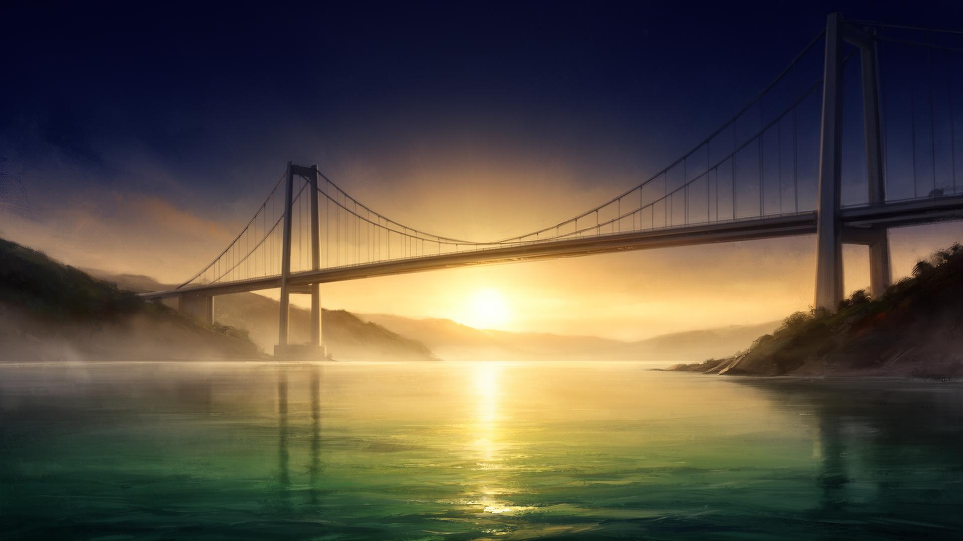 A bridge at sunrise stretching across calm water — a metaphor for the path to financial awareness.